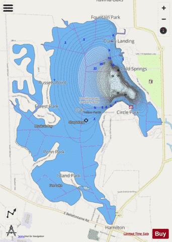 Hamilton Lake, Steuben county depth contour Map - i-Boating App - Streets