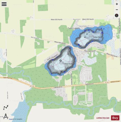 SOUTH TWIN LAKE, LAGRANGE depth contour Map - i-Boating App - Streets