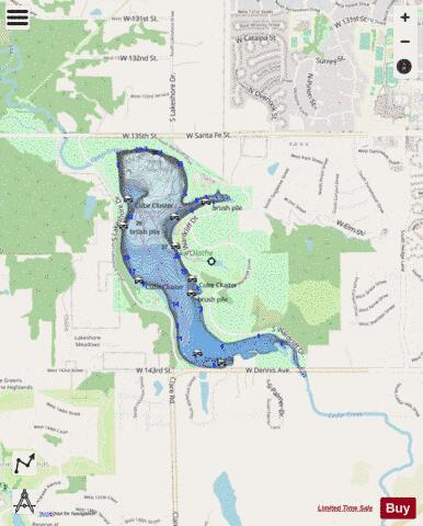 New Olathe Lake depth contour Map - i-Boating App - Streets