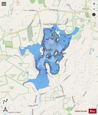 Bare Hill Pond depth contour Map - i-Boating App - Streets