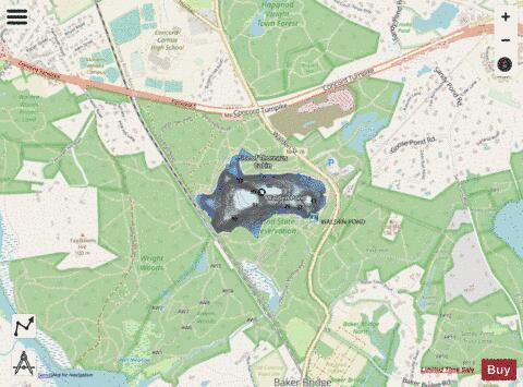 Walden Pond depth contour Map - i-Boating App - Streets