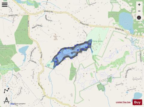 Stiles Pond depth contour Map - i-Boating App - Streets