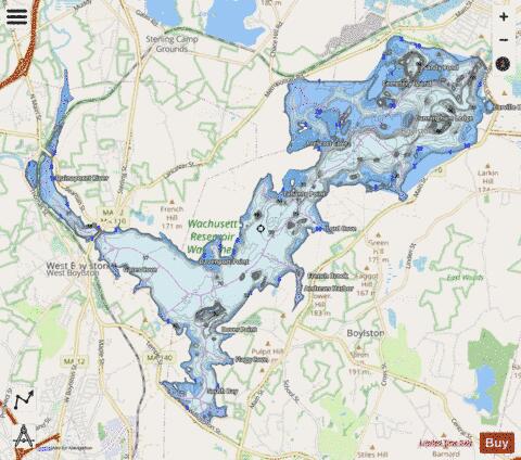 Wachusett Reservoir depth contour Map - i-Boating App - Streets