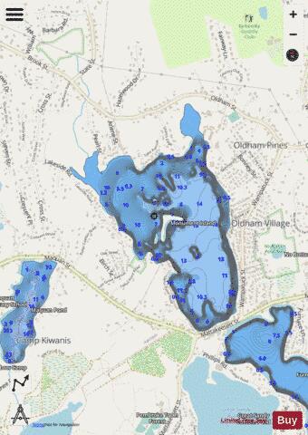Oldham Pond depth contour Map - i-Boating App - Streets