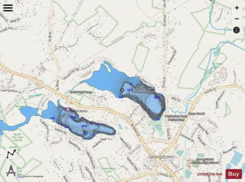 Pentucket Pond Outlet Reservoir depth contour Map - i-Boating App - Streets