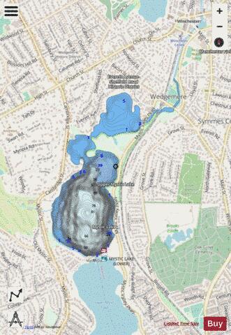 Upper Mystic Lake depth contour Map - i-Boating App - Streets