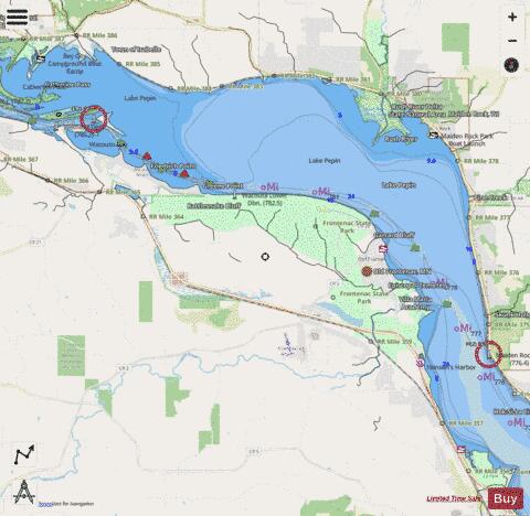 Upper Mississippi River section 11_498_740 depth contour Map - i-Boating App - Streets