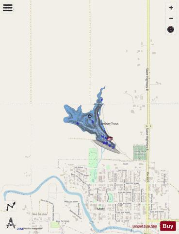 Mott Watershed Dam depth contour Map - i-Boating App - Streets