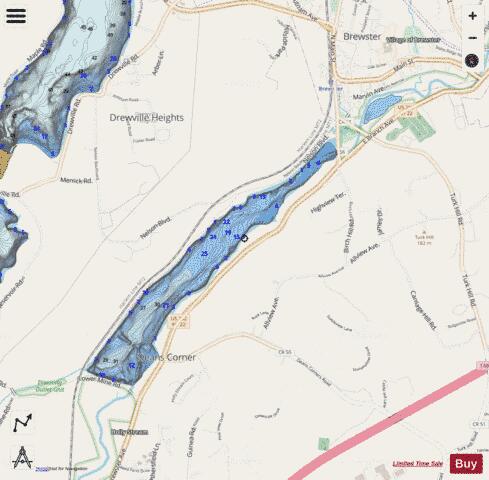 Diverting Reservoir depth contour Map - i-Boating App - Streets