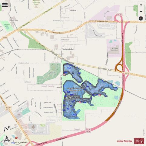 NORWALK LOWER RESERVOIR depth contour Map - i-Boating App - Streets
