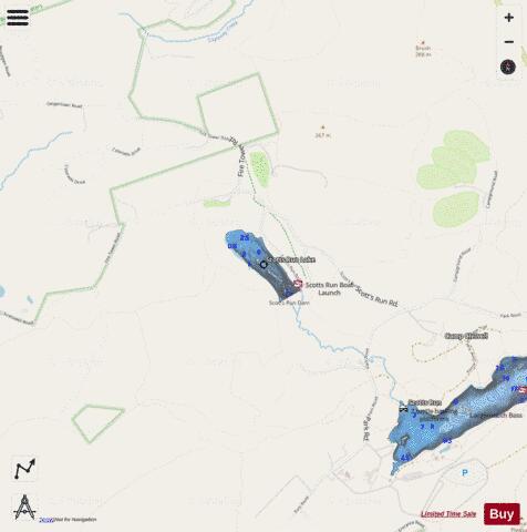 Scotts Run Lake depth contour Map - i-Boating App - Streets