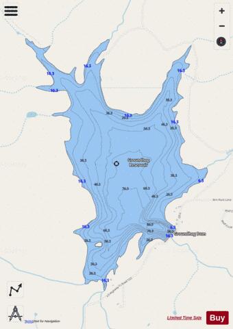Groundhog Reservoir depth contour Map - i-Boating App - Streets