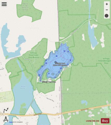 Killingly Pond depth contour Map - i-Boating App - Streets