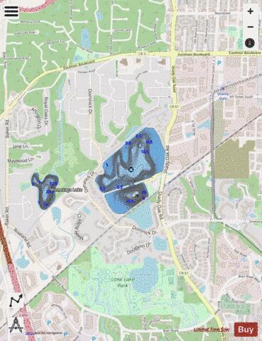 Shady Oak Lake depth contour Map - i-Boating App - Streets