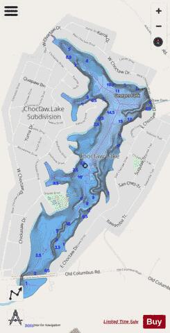 Lake Choctaw depth contour Map - i-Boating App - Streets