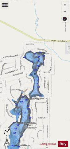 Hide-A-Way Lake Number Two depth contour Map - i-Boating App - Streets