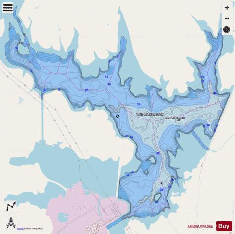 Twin Oak Reservoir depth contour Map - i-Boating App - Streets