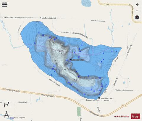 Mud Hen Lake depth contour Map - i-Boating App - Streets