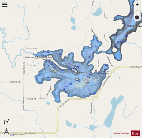 Big Trade Lake depth contour Map - i-Boating App - Streets