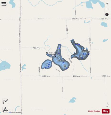 Herby Lake depth contour Map - i-Boating App - Streets