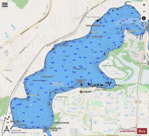 DOCTORS LAKE depth contour Map - i-Boating App - Streets