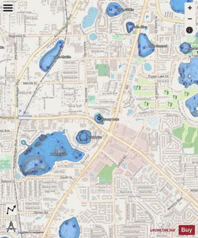 GRASSY LAKE depth contour Map - i-Boating App - Streets