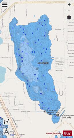 LAKE HUNTLEY depth contour Map - i-Boating App - Streets