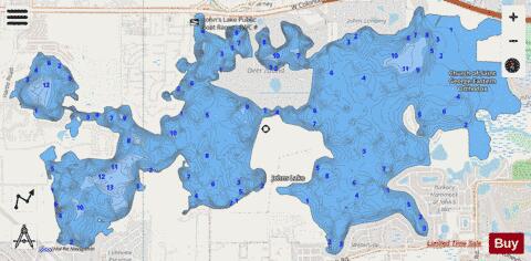 JOHNS LAKE depth contour Map - i-Boating App - Streets