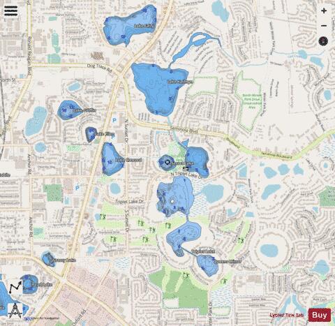 SECRET LAKE depth contour Map - i-Boating App - Streets