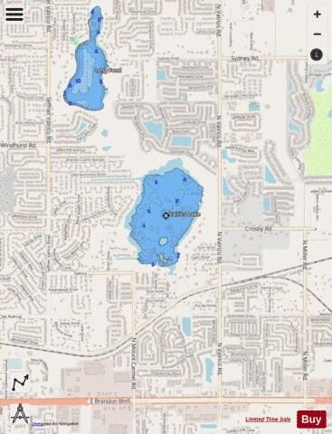 VALRICO LAKE depth contour Map - i-Boating App - Streets