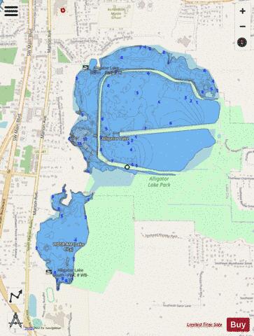 ALLIGATOR LAKE depth contour Map - i-Boating App - Streets
