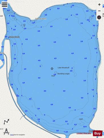 LAKE WOODRUFF depth contour Map - i-Boating App - Streets
