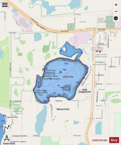 Center Lake depth contour Map - i-Boating App - Streets