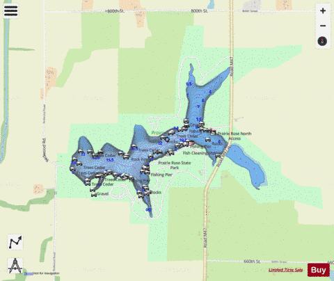 Prairie Rose Lake depth contour Map - i-Boating App - Streets