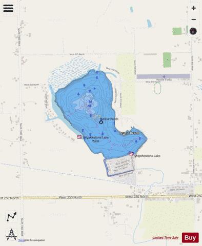 Shipshewana Lake depth contour Map - i-Boating App - Streets