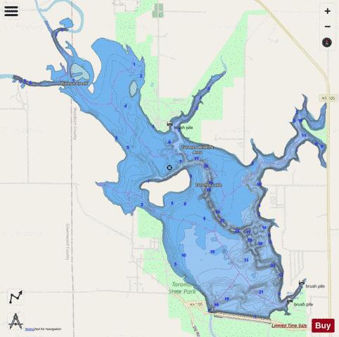 Toronto Reservoir depth contour Map - i-Boating App - Streets
