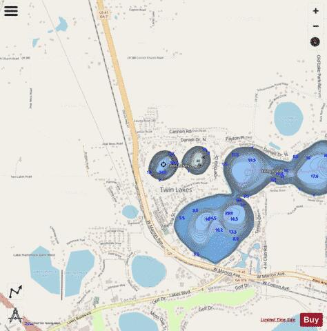Lake Ponce de Leon depth contour Map - i-Boating App - Streets
