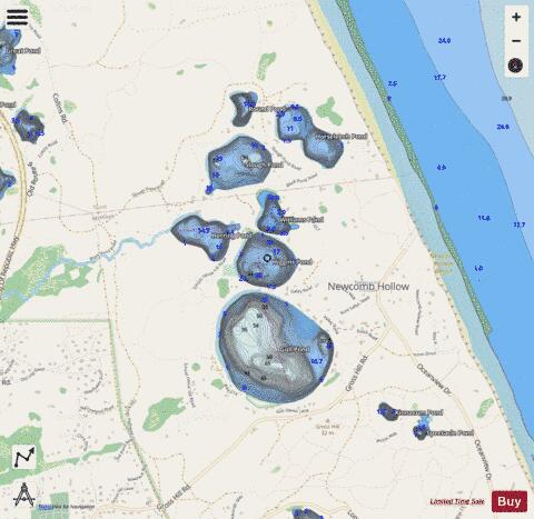Higgins Pond depth contour Map - i-Boating App - Streets