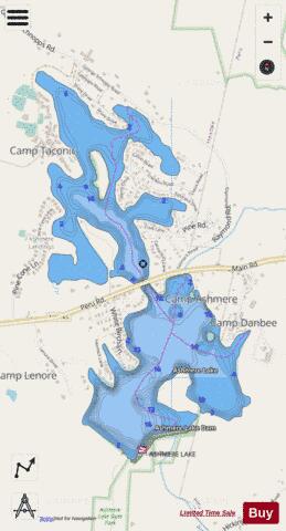 Ashmere Lake depth contour Map - i-Boating App - Streets