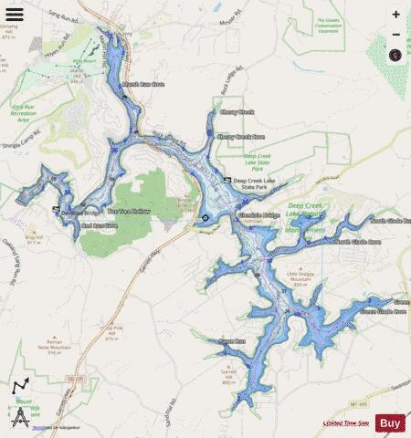 Deep Creek Lake depth contour Map - i-Boating App - Streets