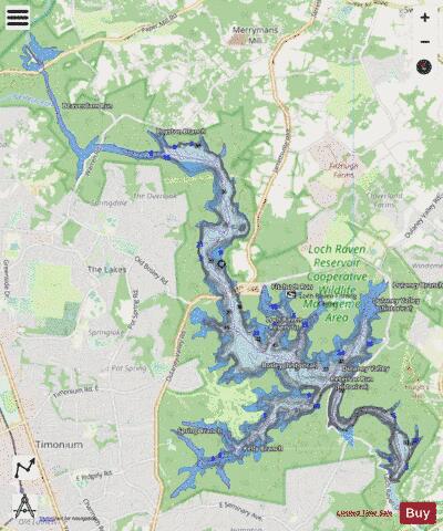 Loch Raven Reservoir depth contour Map - i-Boating App - Streets