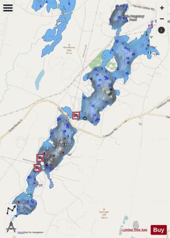 Buker / Sand / Woodbury Pond depth contour Map - i-Boating App - Streets