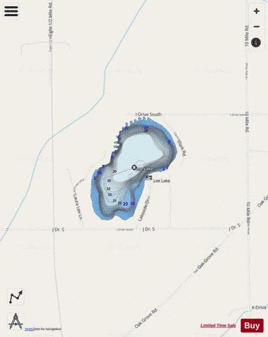 Lee Lake depth contour Map - i-Boating App - Streets