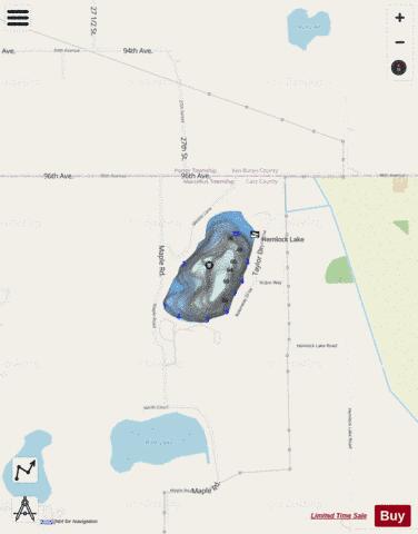 Hemlock Lake depth contour Map - i-Boating App - Streets