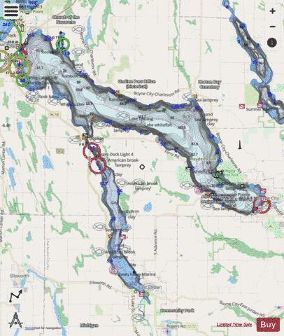 Charlevoix, Lake depth contour Map - i-Boating App - Streets