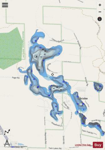 Twin Lake (north) depth contour Map - i-Boating App - Streets