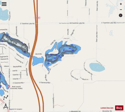 Sutherland Lake depth contour Map - i-Boating App - Streets
