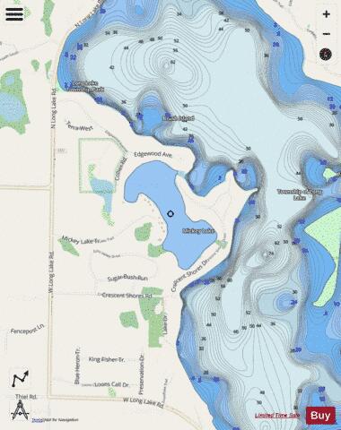 Mickey Lake depth contour Map - i-Boating App - Streets