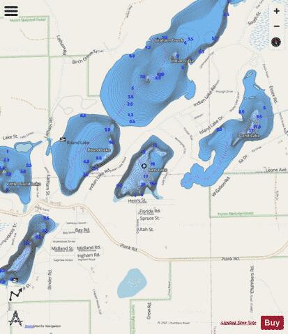 Bass Lake depth contour Map - i-Boating App - Streets