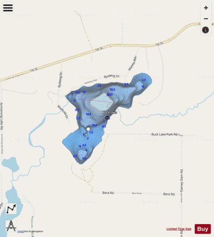 Buck Lake depth contour Map - i-Boating App - Streets